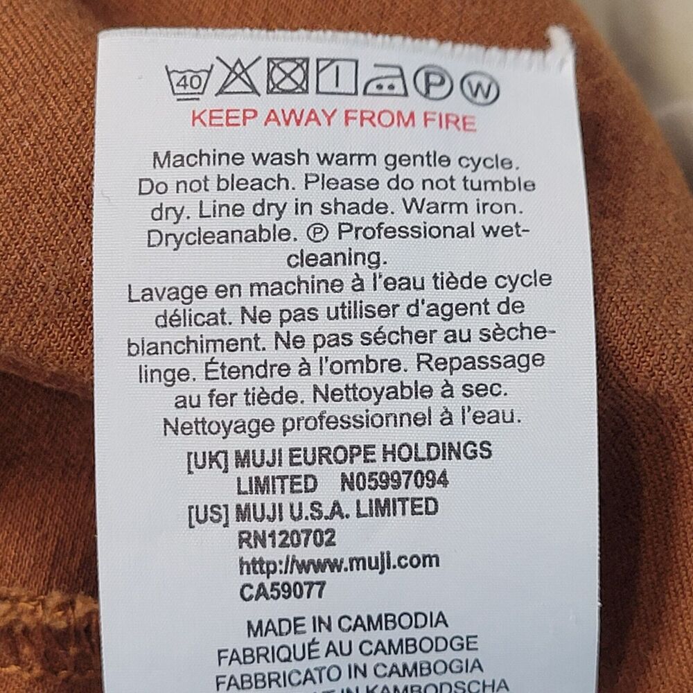 MUJI Brown Asymmetrical Pleat Midi Skirt Size S Cotton Pockets Chore Pocket Zip - Picture 9 of 9